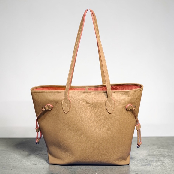 Lodis Tan and Pink Leather Tote Bag - Picture 2 of 9